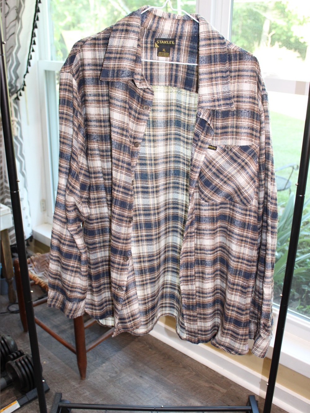 Stanley Plaid Flannel Button-Up Shirt | XL | Brown Blue Long Sleeve